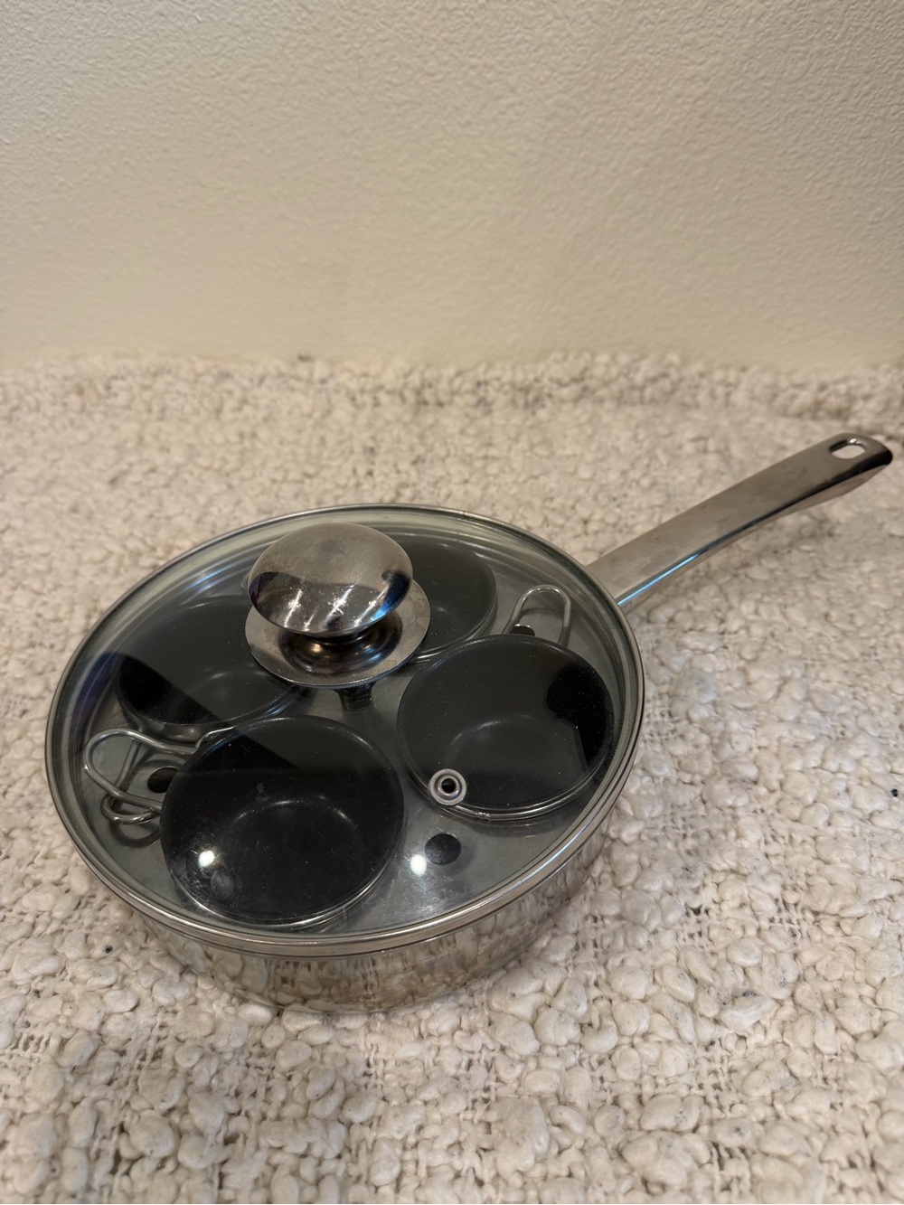 Stainless Steel Egg Poacher Pan with Glass Lid - Silver